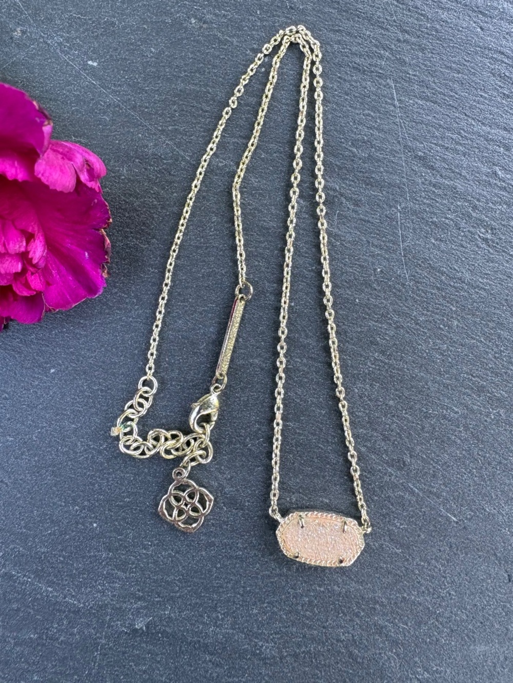 Kendra Scott Elisa Gold Rose Gold Drusy Sparkling Short Pendant Necklace